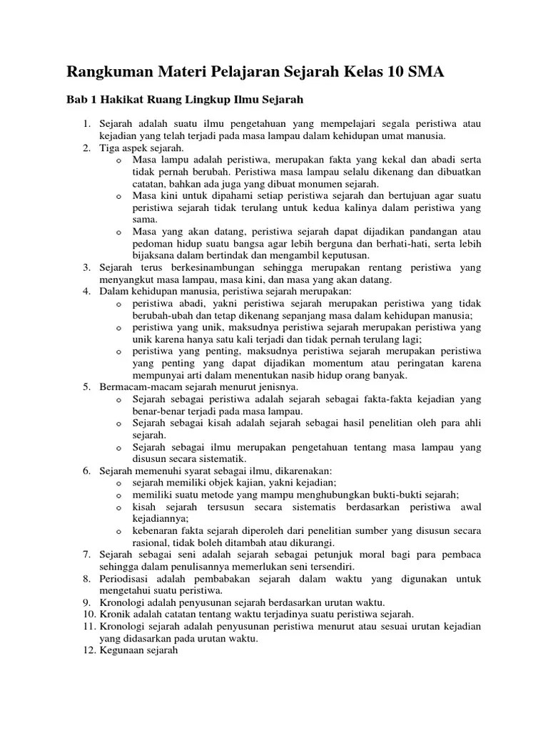 Rangkuman Materi Sejarah Indonesia Kelas 10 Bab 1 – Belajar