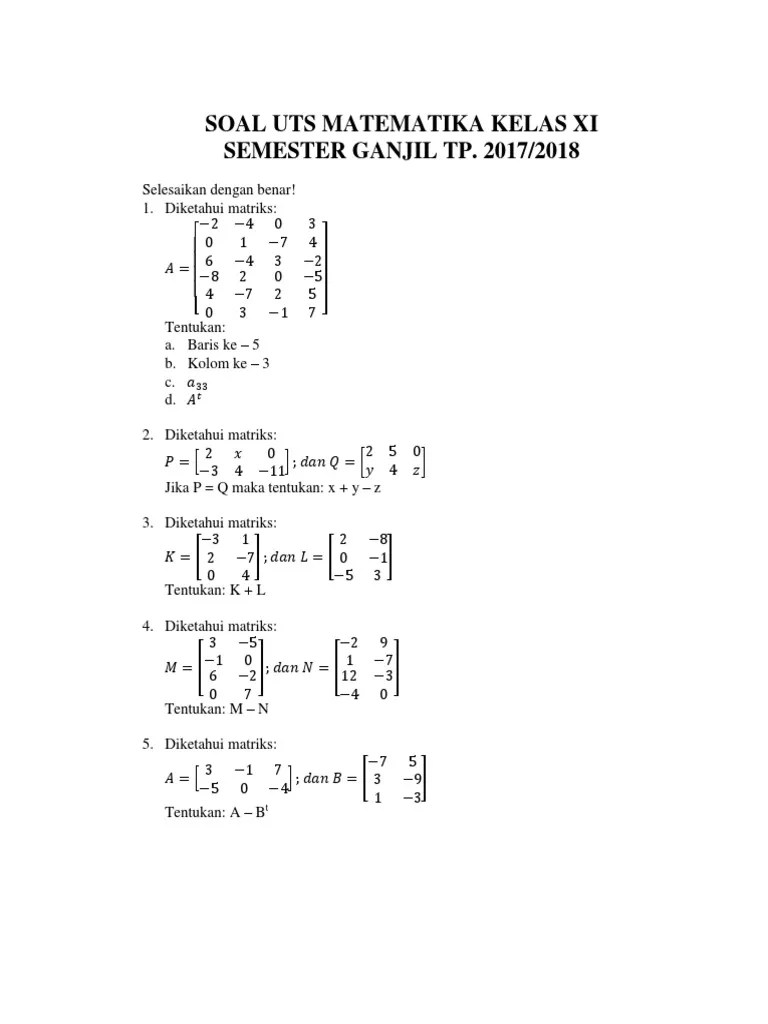 Soal Uts Matematika Kelas Xi Semester Ganjil 2017-2018 | PDF