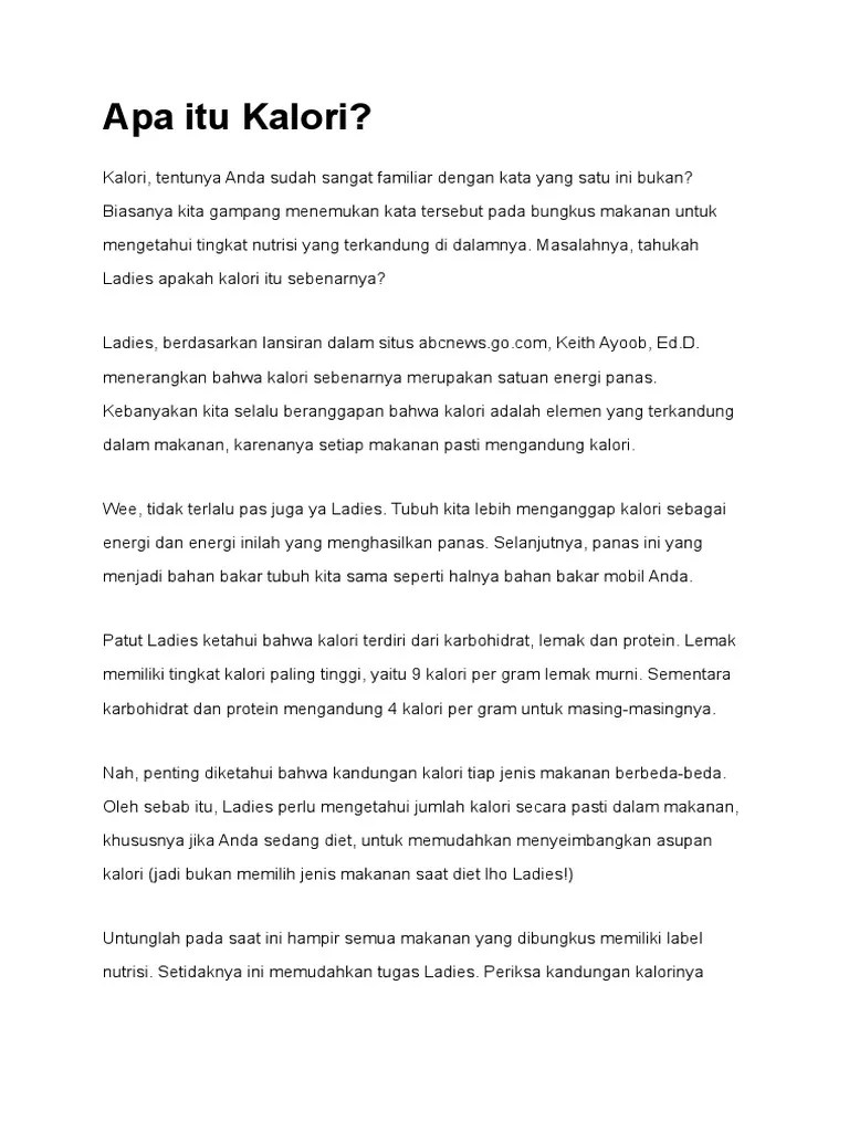 Apa Yang Dimaksud Dengan Kalori