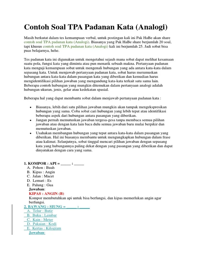 Contoh Soal TPA Padanan Kata | PDF