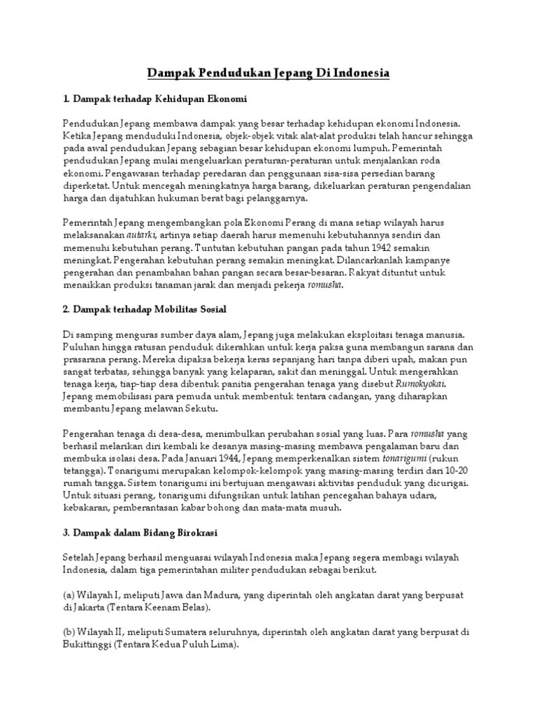 Dampak Pendudukan Jepang Di Indonesia | PDF