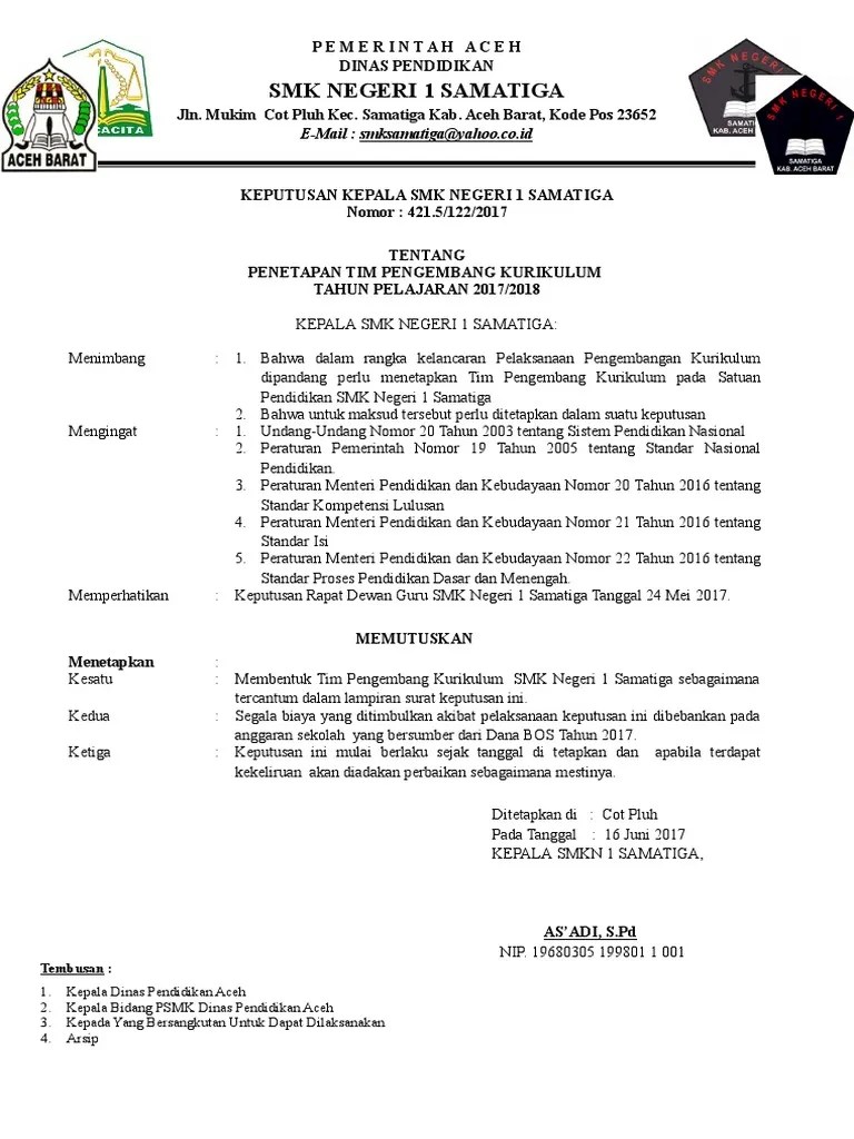 SK Tim Pengembang Kurikulum (2017) | PDF