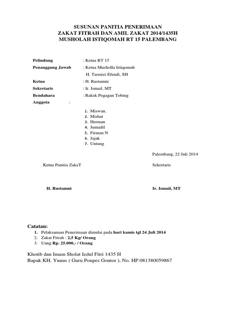 Susunan Panitia Penerimaan Zakat | PDF