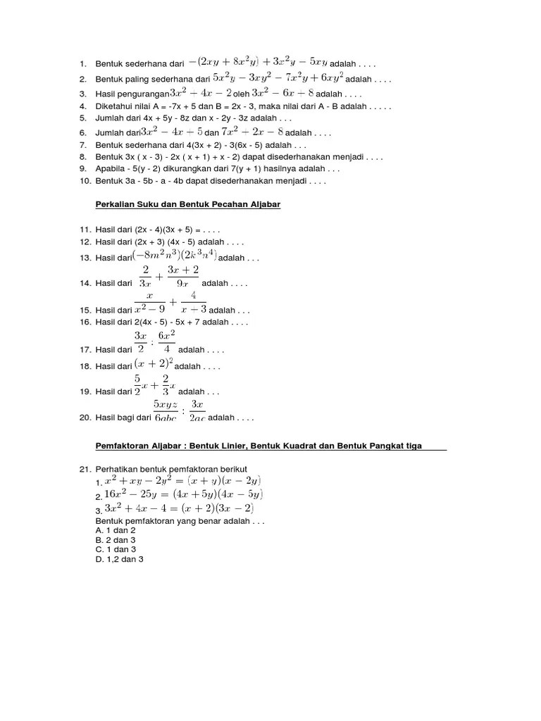 Aljabar Kelas 8 | PDF