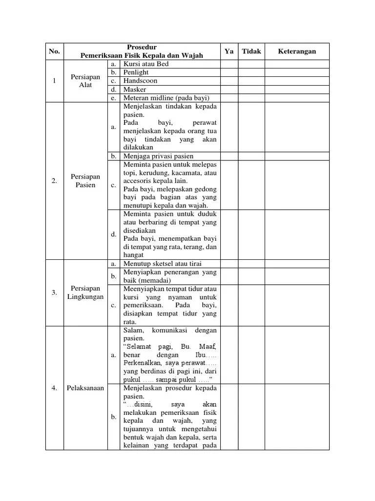2 Tabel Pemeriksaan Fisik Kepala Dan Wajah Pada Bayi Dan Dewasa | PDF