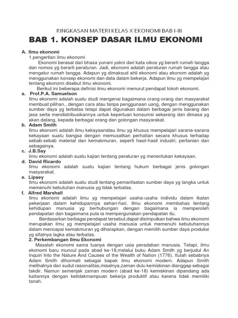 Rangkuman Materi Ekonomi Kelas 10 – Sekali