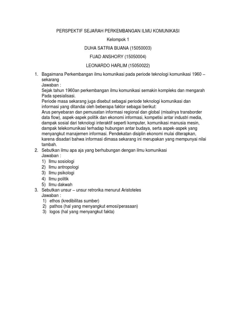 Soal Perspektif Sejarah Perkembangan Ilmu Komunikasi | PDF