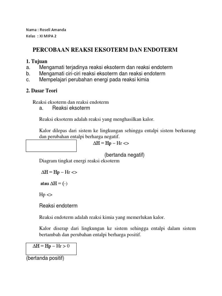 Percobaan Reaksi Eksoterm Dan Endoterm | PDF