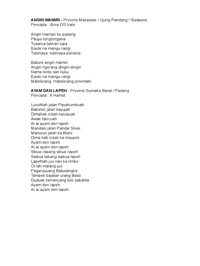 5 Lagu Daerah Dan Penciptanya | PDF