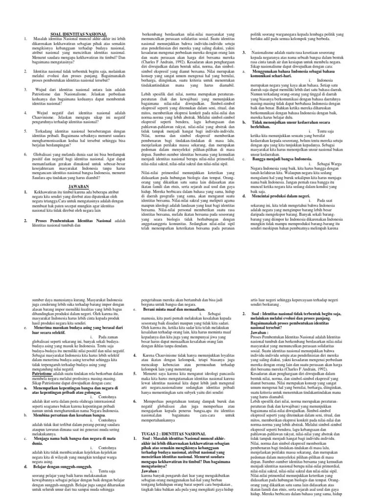 Soal Esai Identitas Nasional