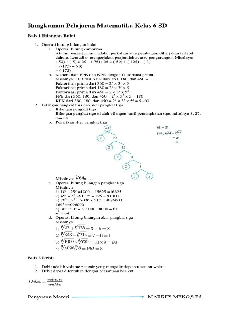 Rangkuman Pelajaran Matematika Kelas 6 SD | PDF