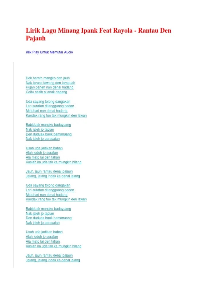 Lirik Lagu Minang Ipank Feat Rayola | PDF