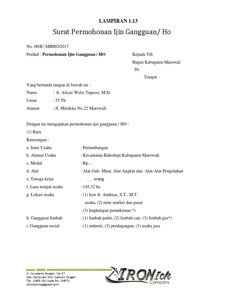 Lampiran 1.13 Permohonan Izin HO | PDF