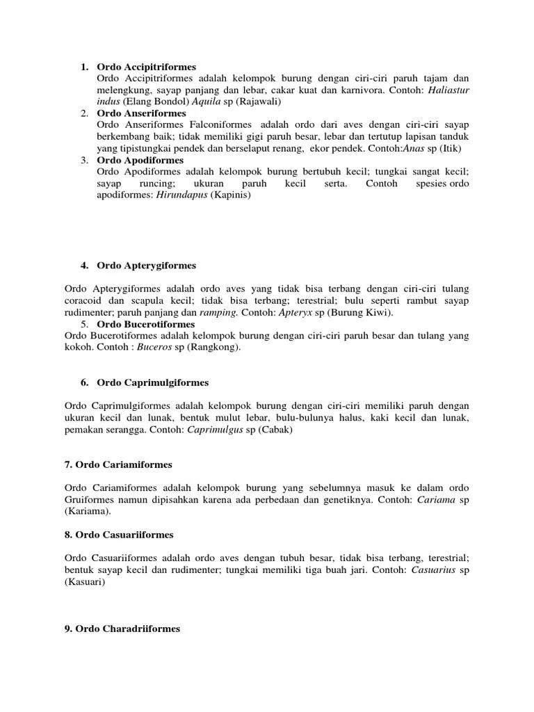 Deskripsi Ordo Aves | PDF