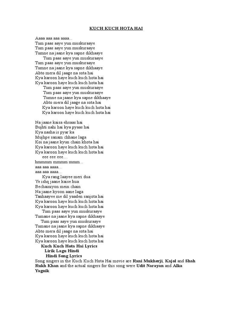 Kuch Kuch Hota Hai-Lirik Lagu | PDF | Hindi Language Media | Cinema