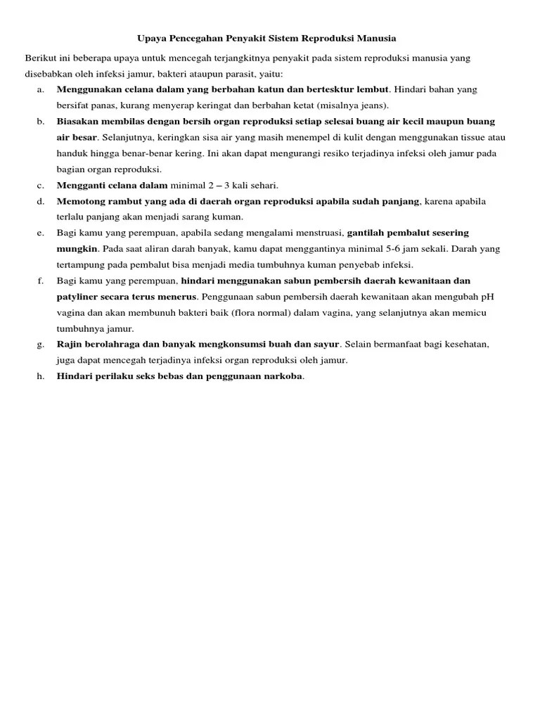 Upaya Pencegahan Penyakit Sistem Reproduksi Manusia | PDF