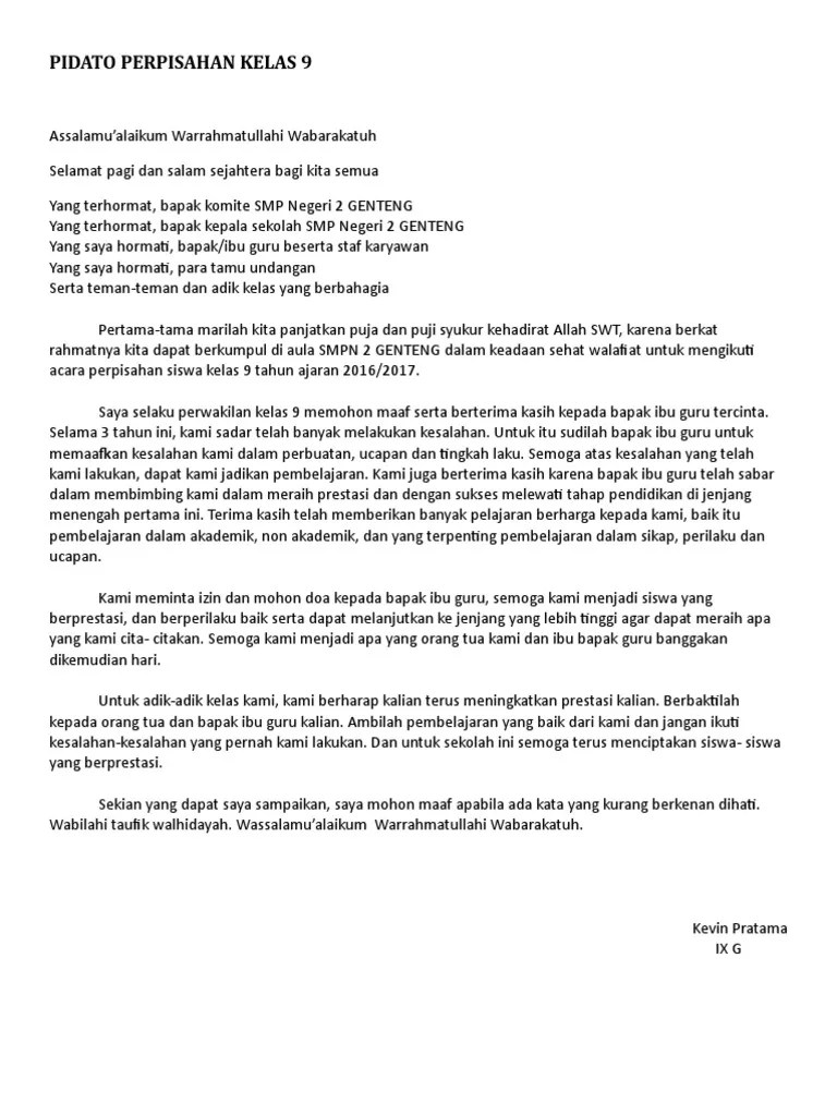 Contoh Pidato Perpisahan Kelas 9 - Kumpulan Contoh Terbaru