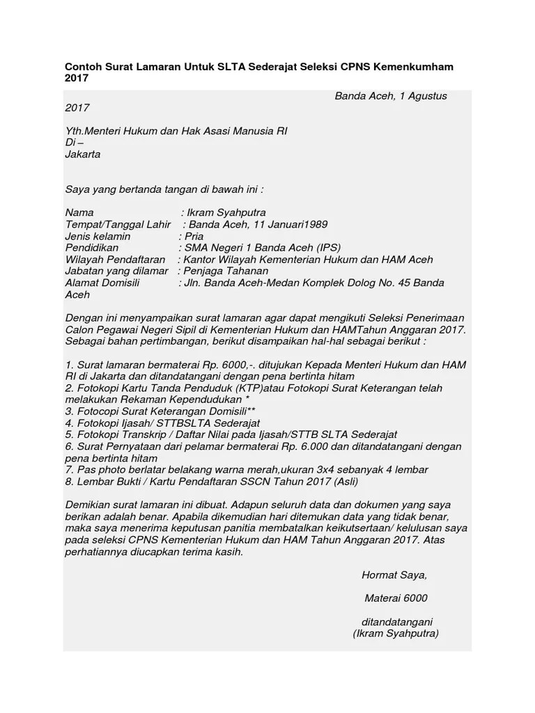 15+ Contoh Surat Lamaran Kementerian Hukum Dan Ham - Kumpulan Contoh Gambar