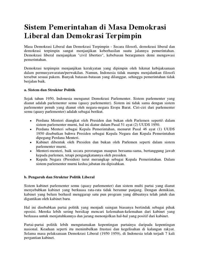Sistem Pemerintahan Di Masa Demokrasi Liberal Dan Demokrasi Terpimpin | PDF