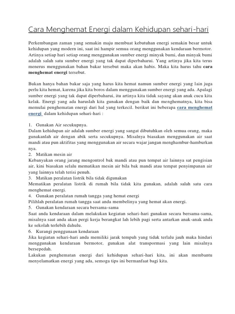 Cara Menghemat Energi Dalam Kehidupan Sehari | PDF