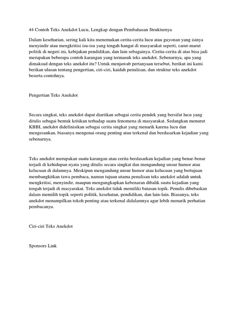 44 Contoh Teks Anekdot Lucu | PDF