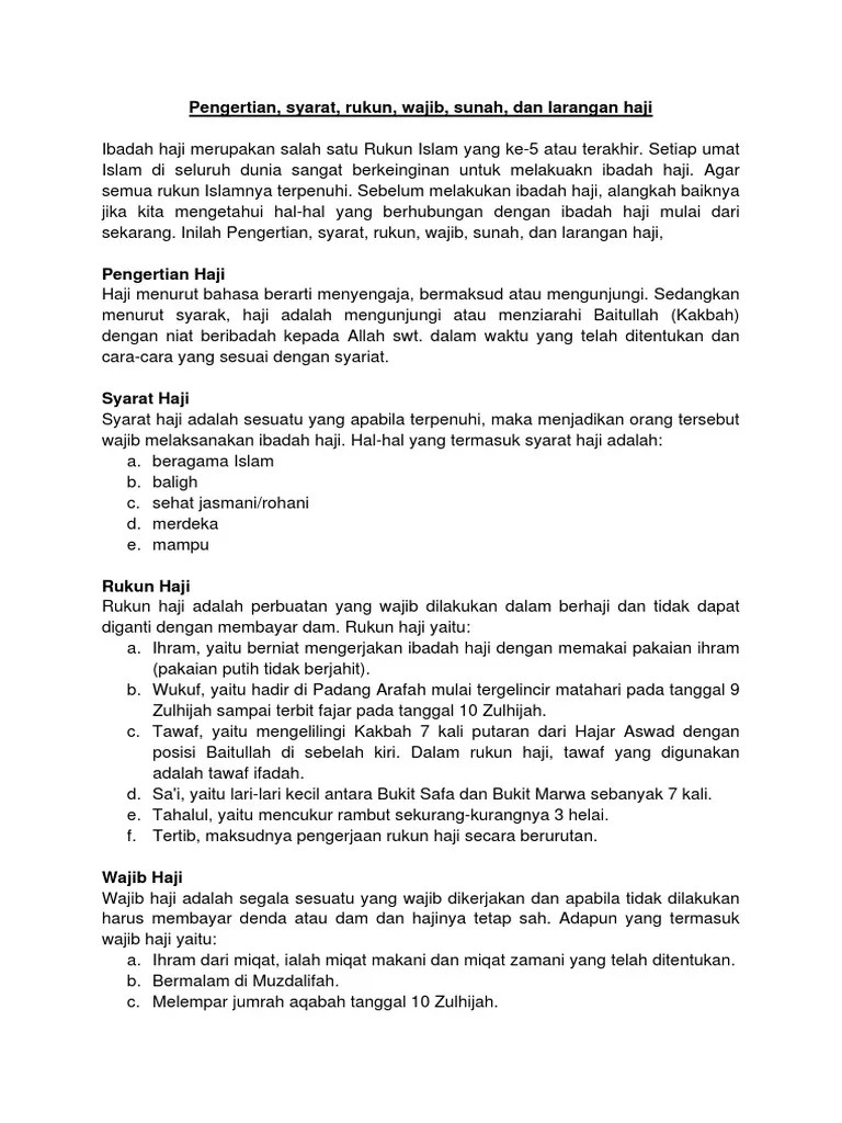 Pengertian, Syarat, Rukun, Wajib, Sunah, Dan Larangan Haji | PDF