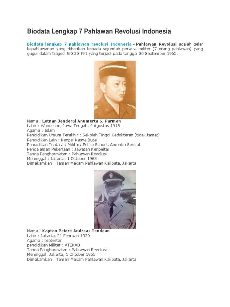 Biodata Lengkap 7 Pahlawan Revolusi Indonesia | PDF