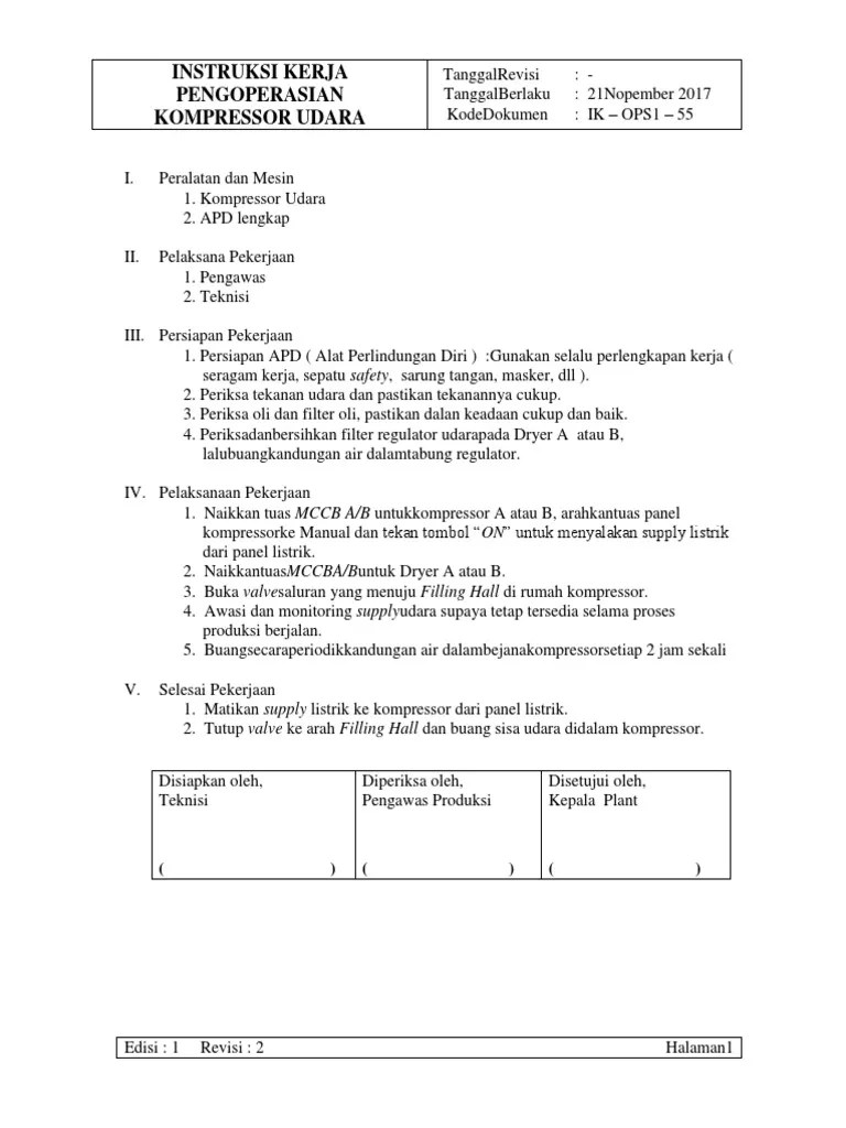 IK OPS1 - 55 (Pengoperasian Kompresor Udara) | PDF