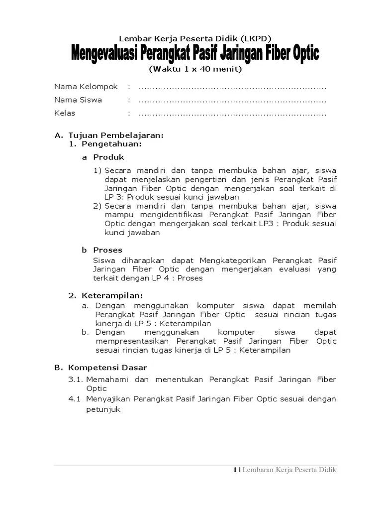 Lembar Kerja Mengevaluasi Paif FIber Optik | PDF