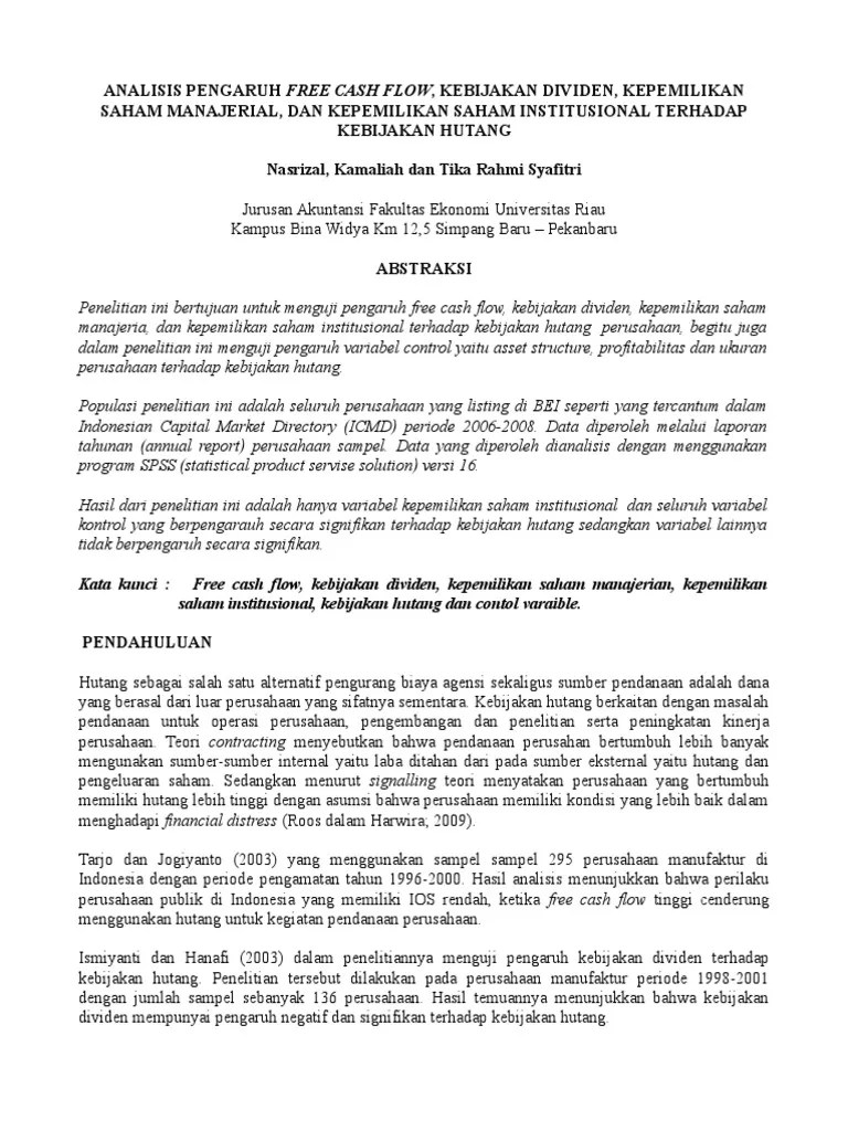 8822 ID Analisis Pengaruh Free Cash Flow Kebijakan Dividen Kepemilikan  Saham Manajerial | PDF