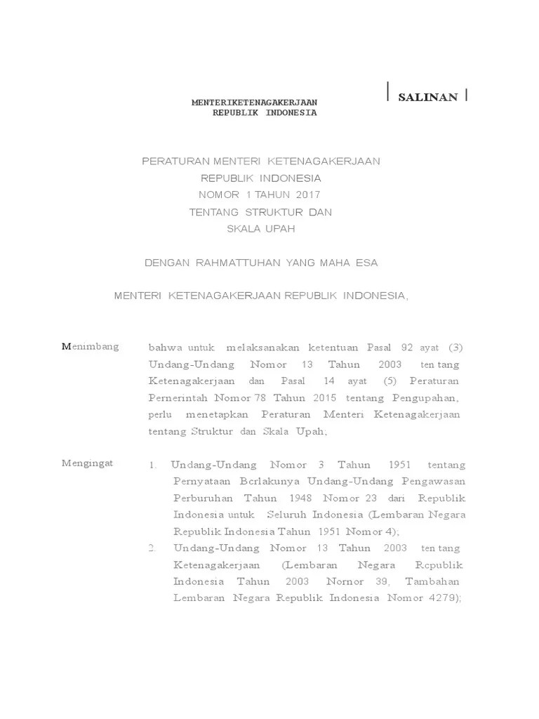 Permenaker Struktur &amp; Skala Upah | PDF