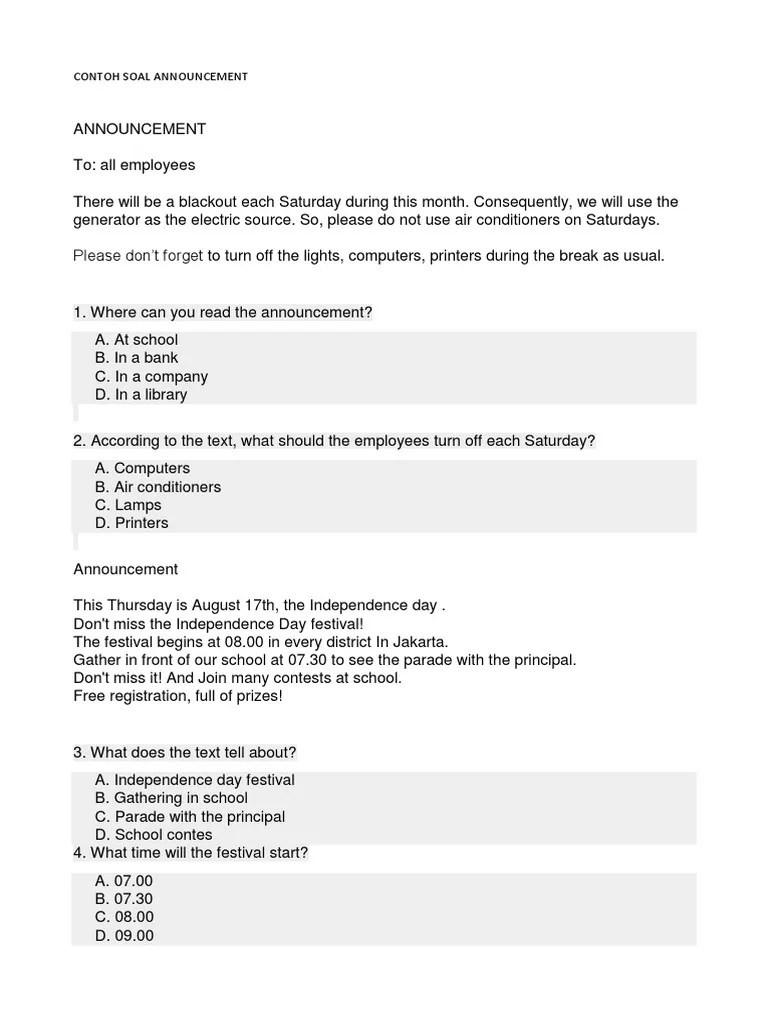 15+ Contoh Soal Giving Announcement - Kumpulan Contoh Soal