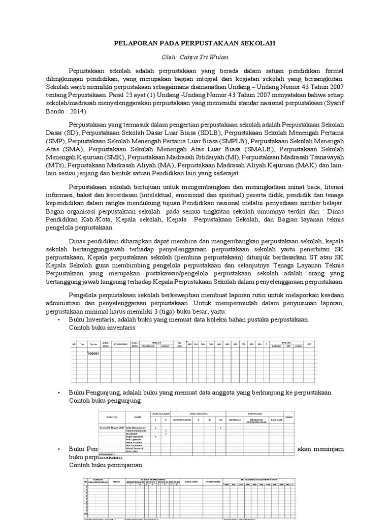 Contoh Laporan Tahunan Perpustakaan Sekolah Doc - Audit Kinerja