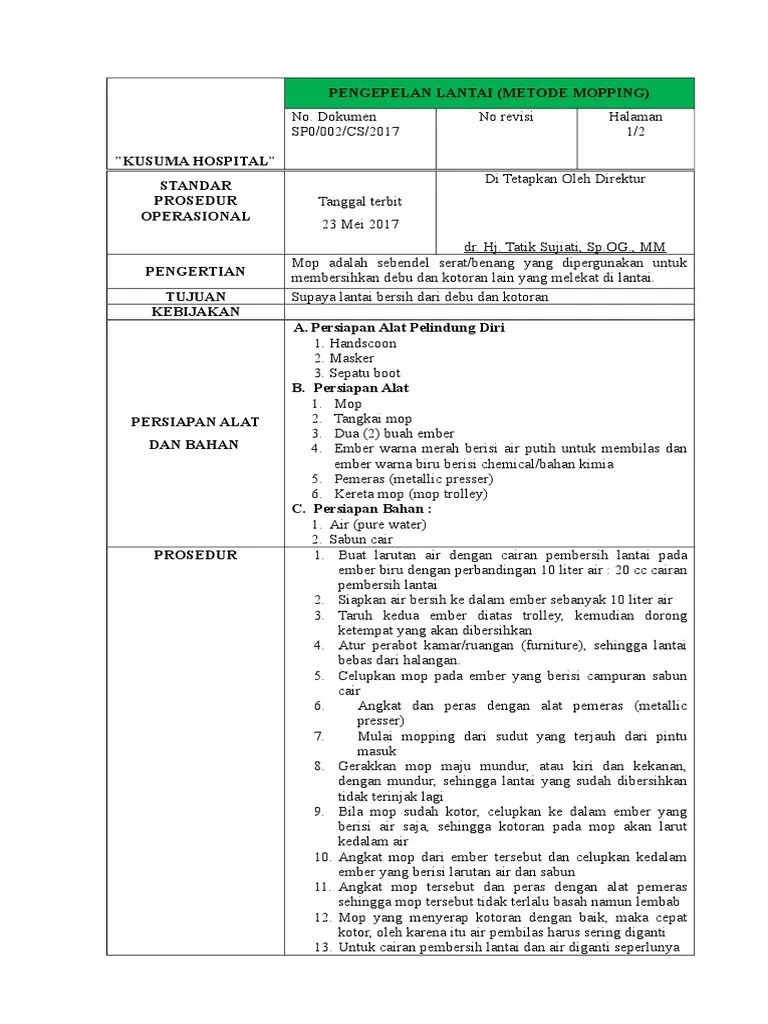 Pengepelan Lantai (Metode Mopping) | PDF