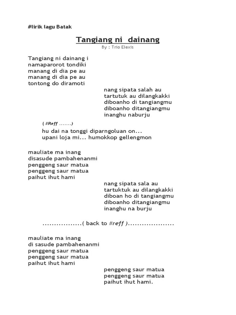 Lirik Lagu Batak Tangiang Ni Dainang I – Sekali