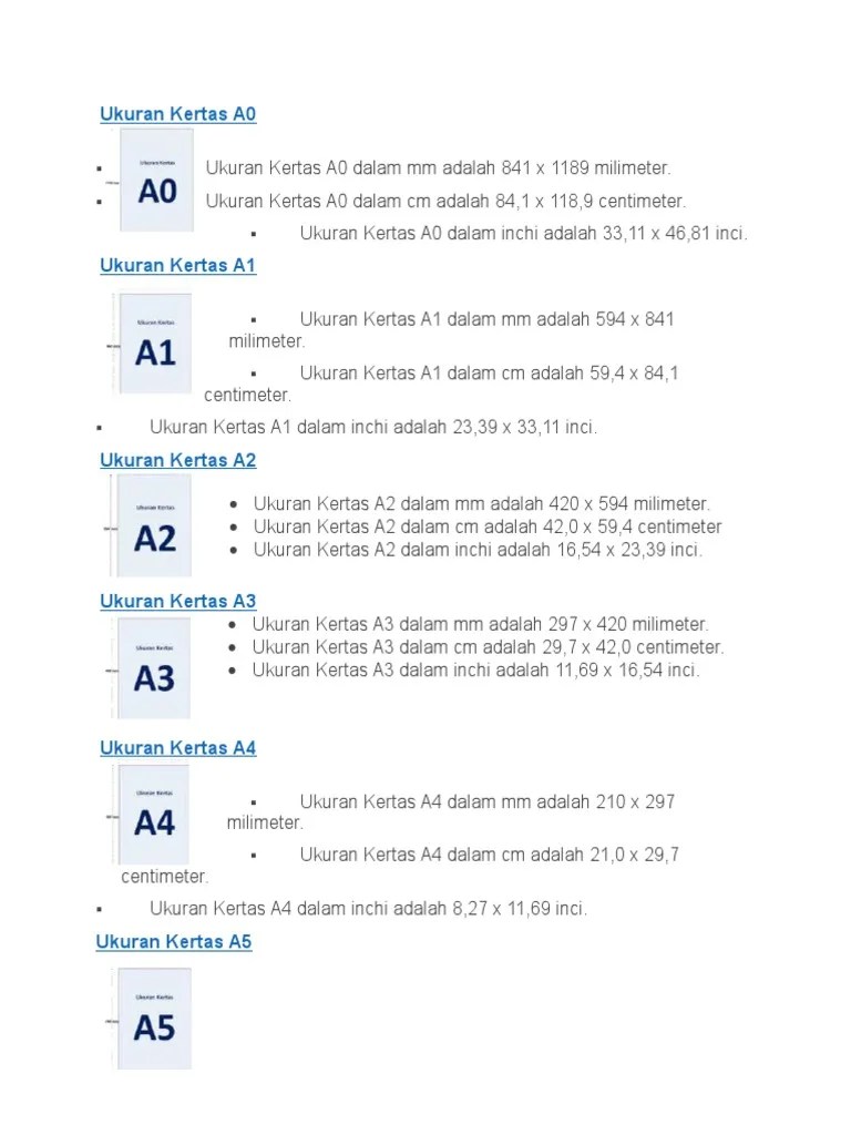 Ukuran Kertas A5 Cm
