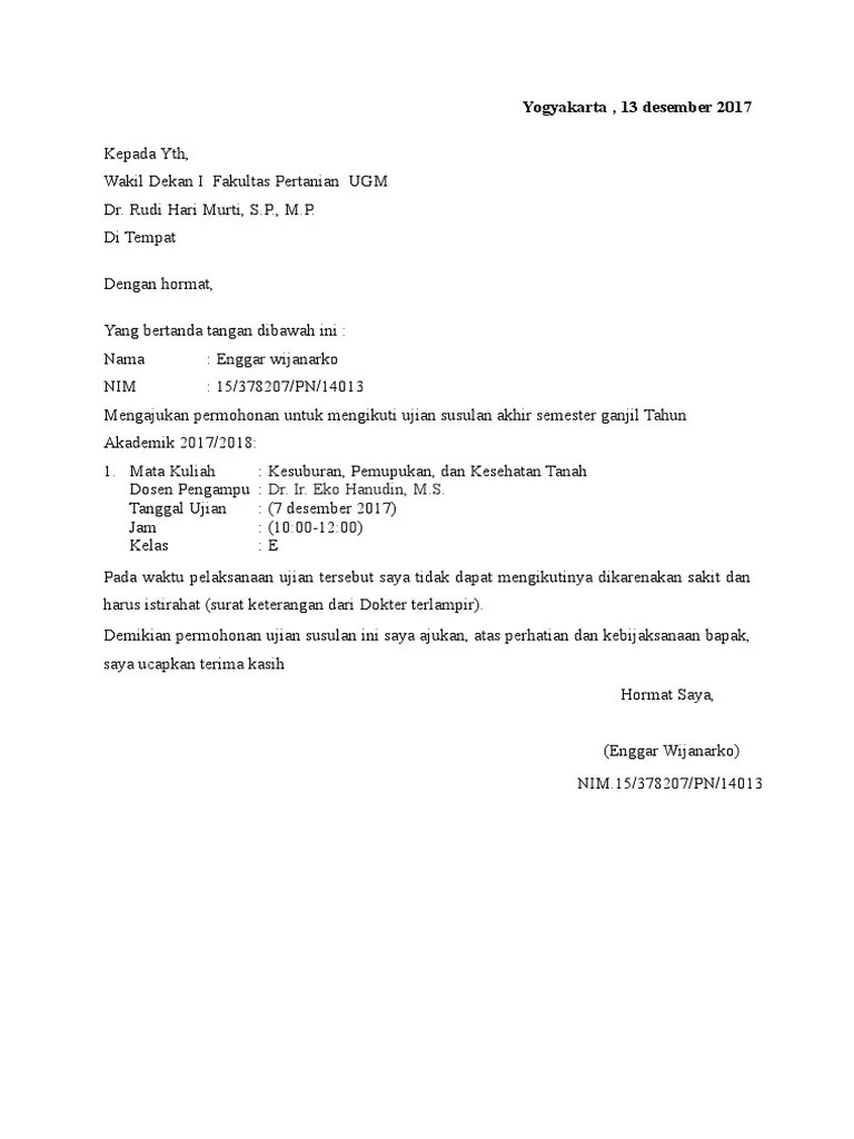 Contoh Surat Pengajuan Ujian Susulan | PDF