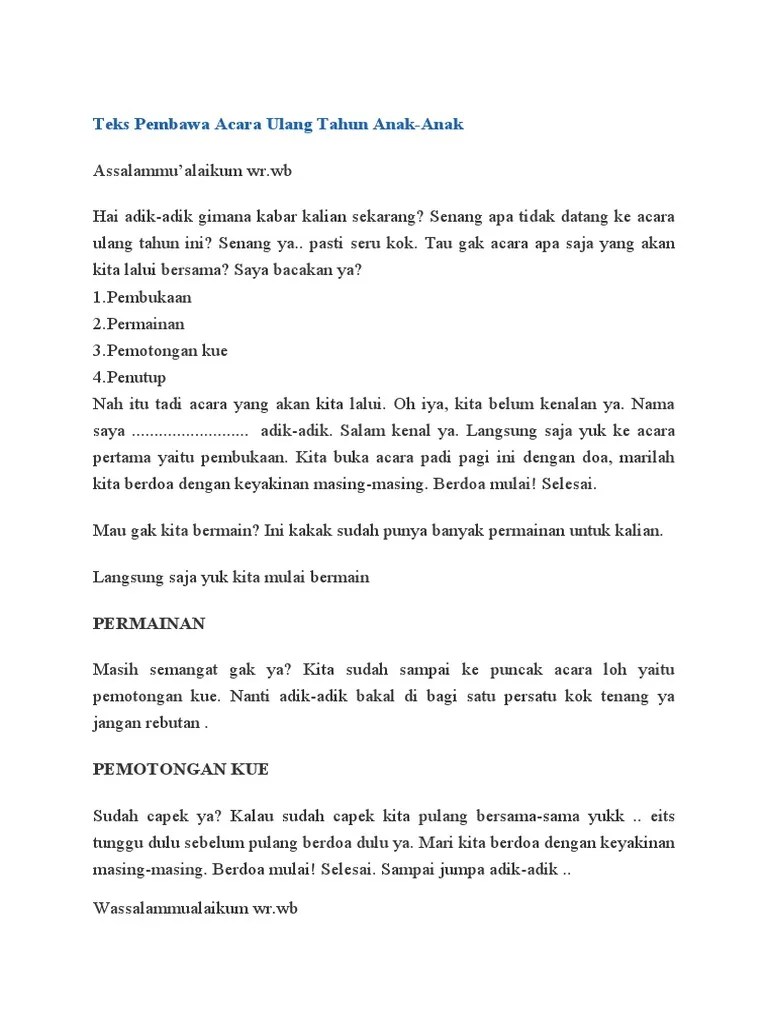 Teks Pembawa Acara Ulang Tahun Anak | PDF