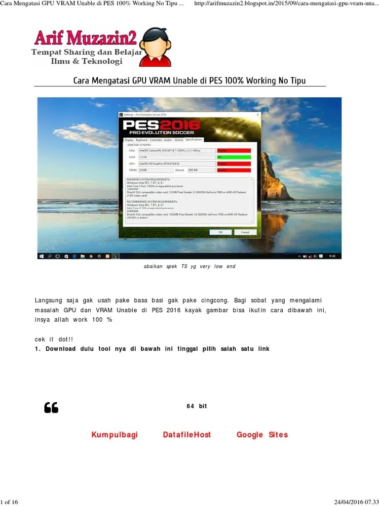 Cara Mengatasi GPU VRAM Unable Di PES 100% Working No Tipu - Mari Belajar  Bersama | PDF