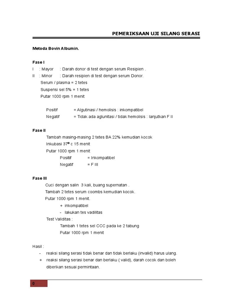 Pemeriksaan Uji Silang Serasi | PDF