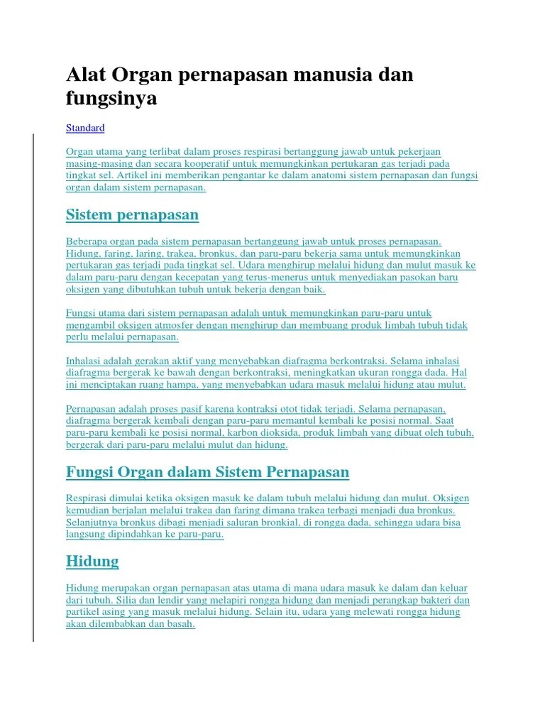 Alat Organ Pernapasan Manusia Dan Fungsinya | PDF