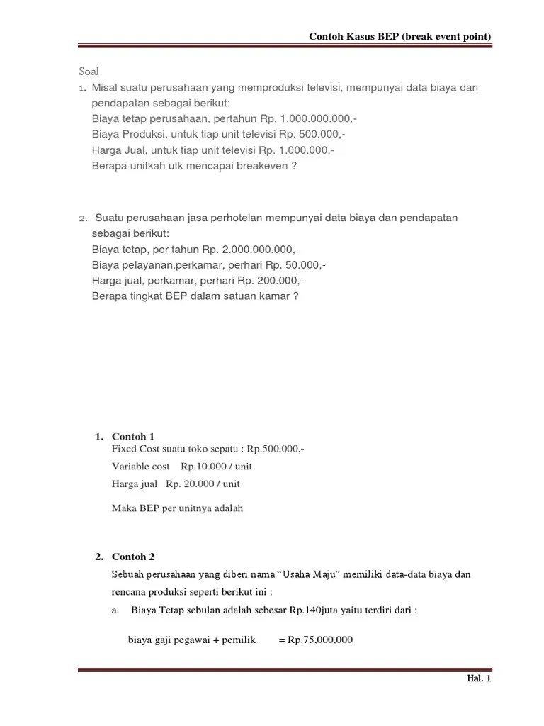 Contoh Kasus Analisis BEP | PDF