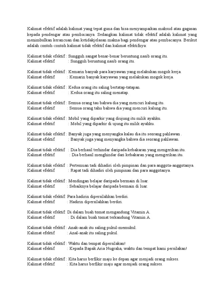 Kalimat Efektif Dan Non Efektif | PDF