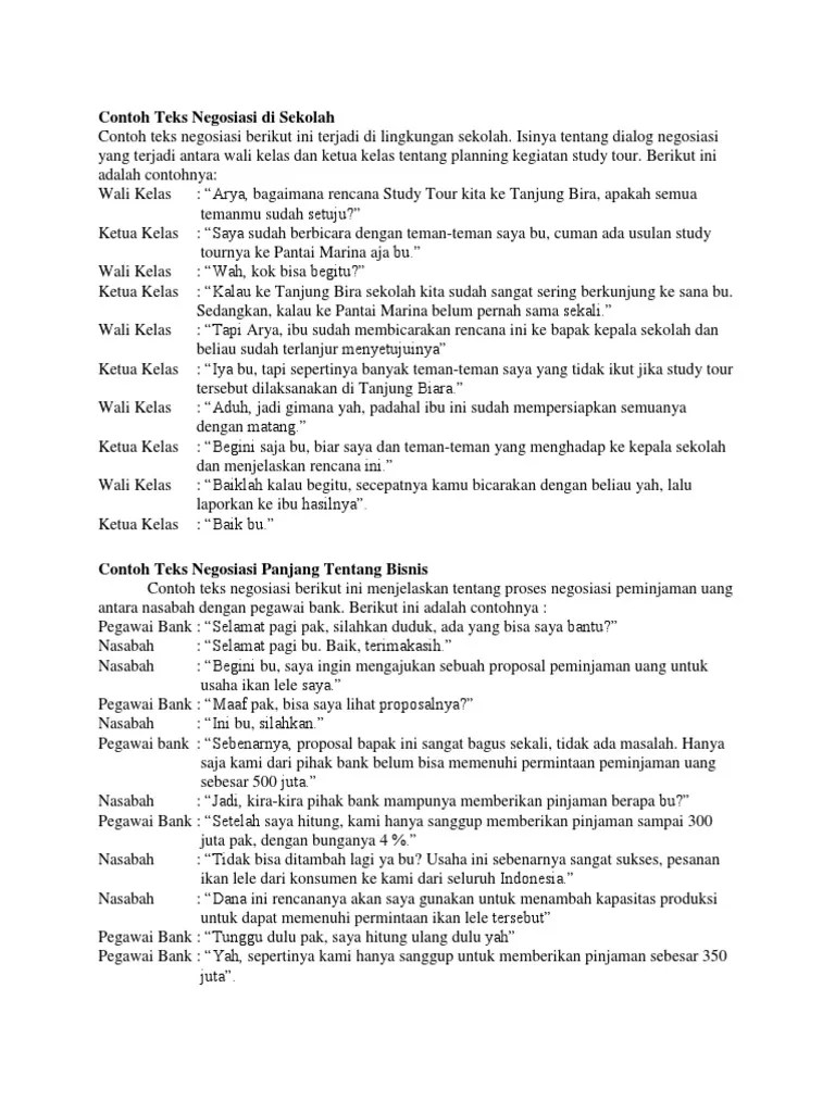 Contoh Teks Negosiasi Di Sekolah | PDF