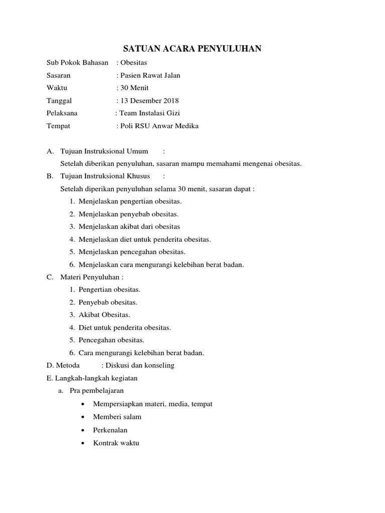 Satuan Acara Penyuluhan Obesitas | PDF