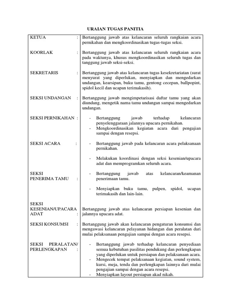 Uraian Tugas Panitia | PDF