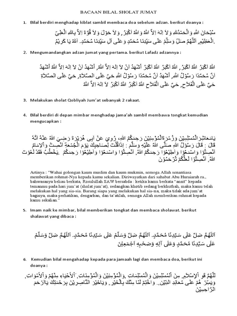 Bacaan Bilal Sholat Jumat Lengkap