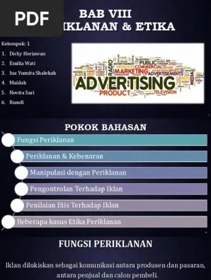 Etika Bisnis Bab 8 Kelompok 1 - Periklanan &amp; Etika | PDF
