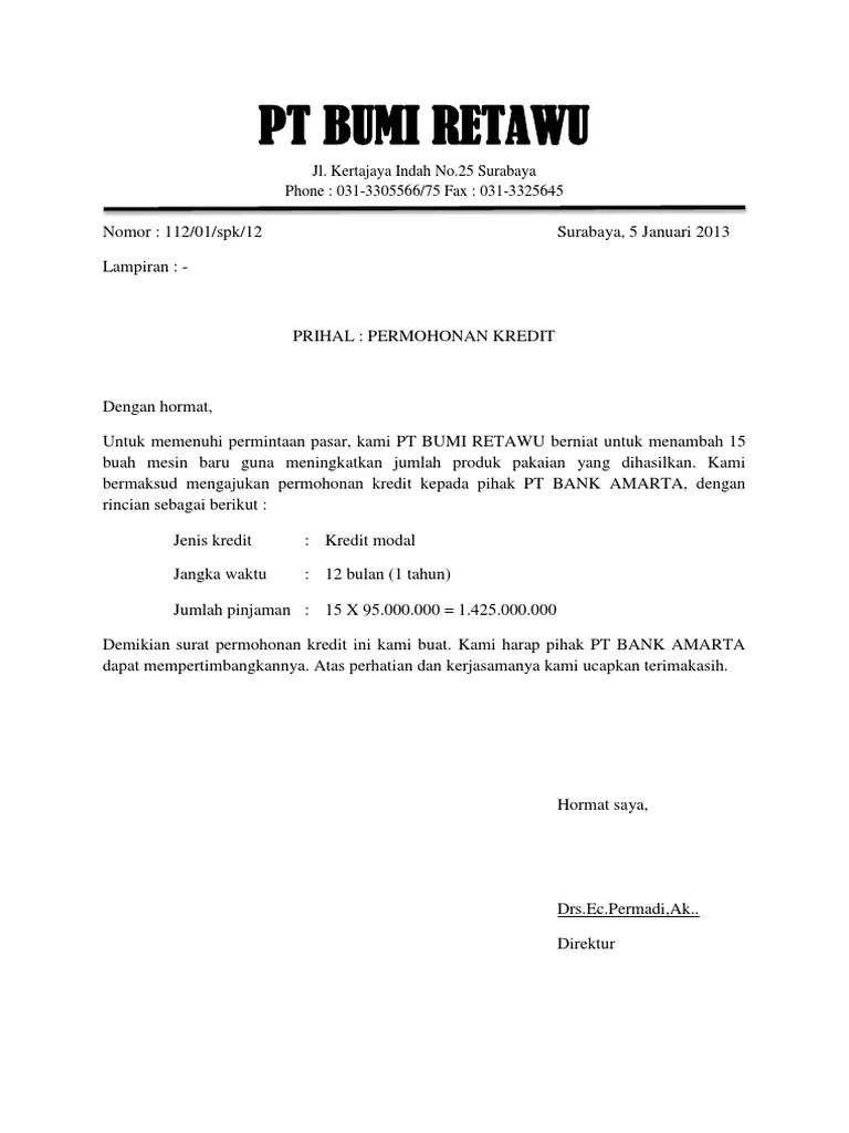 Contoh Surat Pengajuan Kredit - Contoh Surat dan Format