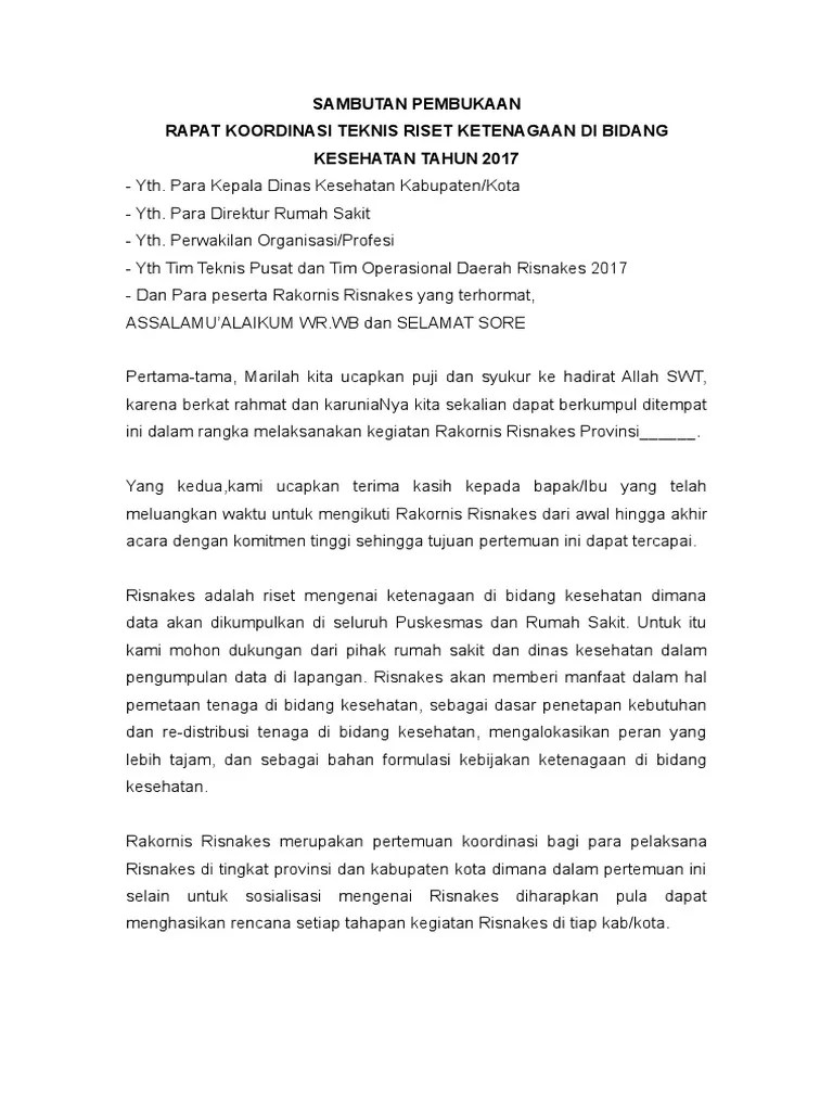 Sambutan Pembukaan Oleh Dinas Kesehatan Provinsi | PDF